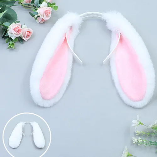 Vista 2 de Faylay Diadema peluda con orejas de conejo para mujer, accesorios de fiesta