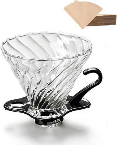 Vista 8 de T-mark Cafetera vertida con filtro reutilizable de acero inoxidable de doble capa, jarra de café de vidrio sin BPA de 13.5 fl oz/14oz, cafetera