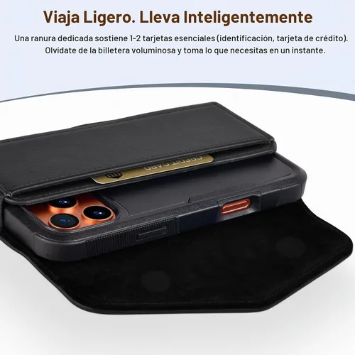 Vista 7 de Funda de cuero para teléfono celular con soporte para tarjeta y clip para cinturón Estuche protector para iPhone Pro 17 16 15 14 13 12 16e, Samsung