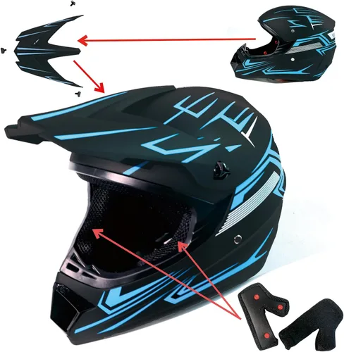 Vista 5 de Casco de motocross ATV motocicleta de cara completa todoterreno E Bike casco DOT con gafas y guantes máscara de rayas azules M (22.0-22.4 in)