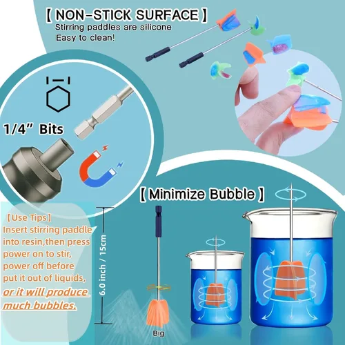Vista 3 de 4 paletas mezcladoras de pintura y resina reutilizables para mezclar resina epoxi, pintura, esmalte cerámico y reducir burbujas, mezclador