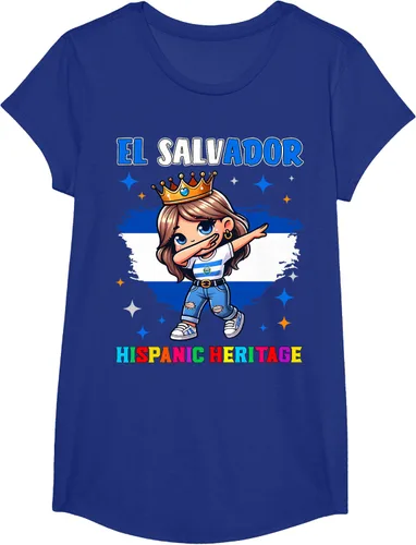 Vista 22 de Camiseta infantil El Salvador Dabbing Girl Hispanic Heritage Celebration, Negro