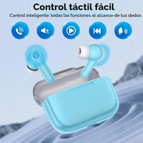 Vista 3 de kurdene Auriculares inalámbricos, Bluetooth 5.3 auriculares intrauditivos ligeros con sonido de graves profundos, auriculares de 48 horas de Blanco