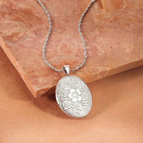 Vista 8 de Ross-Simons Sterling Silver Personalized Floral Locket Necklace