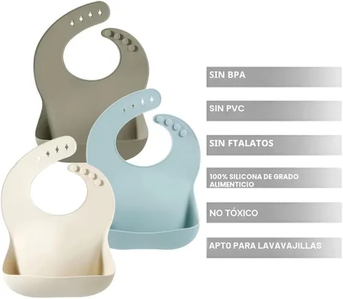 Vista 6 de PandaEar Set of 3 Silicone Baby Bibs Waterproof, Soft, Unisex, 10-72 Months