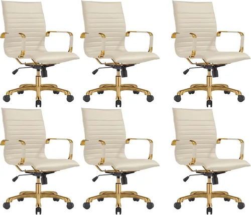 Vista 30 de LeisureMod Harris Silla de oficina con almohadilla suave, silla ejecutiva de piel sintética con base de acero dorado, altura ajustable, bloqueo