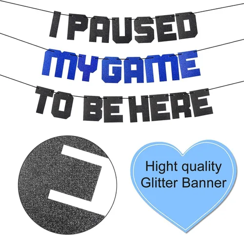 Vista 3 de Cartel con texto en inglés «I Paused My Game To Be Here» con texto en inglés «I Paused My Game To Be Here», decoración azul para fiestas