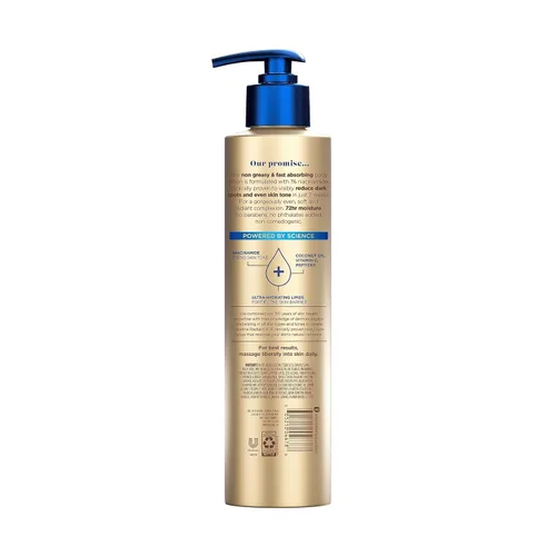 Vista 2 de Vaseline Radiant X Even Tone Loción corporal nutritiva con 1% de niacinamida, aceite de coco, vitamina C y péptidos, 11 onzas