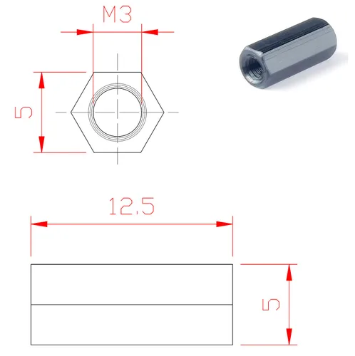Vista 3 de 12 piezas M3 x 0.492 in hexagonal de aluminio separador separador longitud de la columna 0.492 in, 0.394-1.378 in disponible para carreras Drone FPV