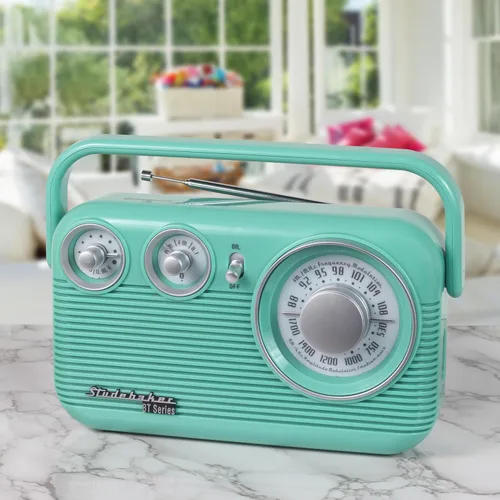 Vista 5 de Studebaker SB2003BT Bluetooth Retro Radio AM/FM portátil con CA o operación de batería (verde azulado)