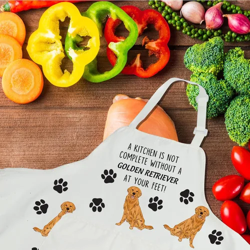 Vista 3 de CENWA Delantal Golden Retriever con bolsillos Golden Retriever Gifts Delantal de cocina ajustable para amantes de los perros de los animales