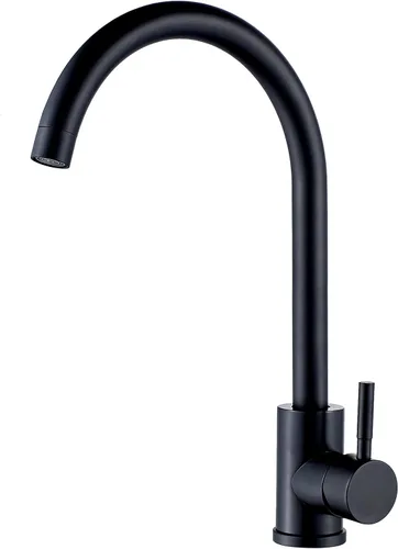 Vista 10 de Grifo de cocina de arco alto de una sola manija en oro cepillado, grifo de fregadero de cocina comercial de un solo agujero de acero inoxidable
