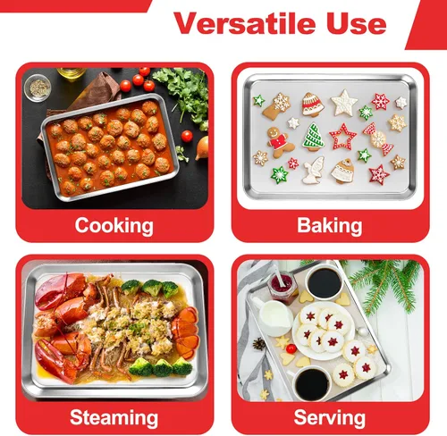 Vista 5 de Bandeja para hornear, bandeja para galletas de acero inoxidable, bandeja para hornear para horno tostador, tamaño 9 x 7 x 1 pulgadas, no tóxica
