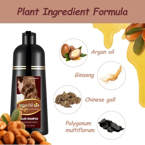Vista 4 de Tinte para el cabello con aceite de argán negro, 16.9 onzas líquidas, champú de color semipermanente 3 en 1, fácil de usar (negro)