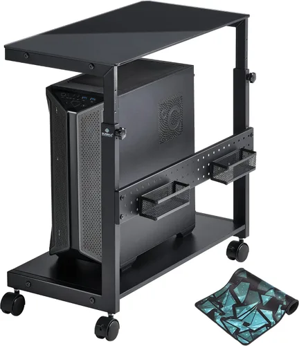 Vista 10 de EUREKA ERGONOMIC Carrito de computadora con soporte para PC, soporte de torre ajustable de 2 niveles para impresora ATX, carrito de metal con ruedas