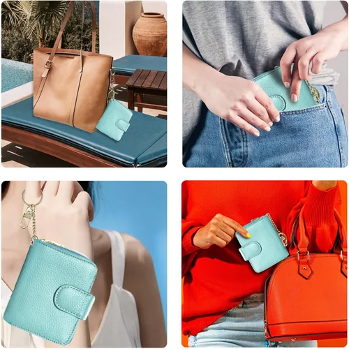 Vista 6 de Beurlike Cartera de tarjeta de crédito RFID para mujer, estuche organizador de cuero para mujer, pequeño titular de la tarjeta de seguridad