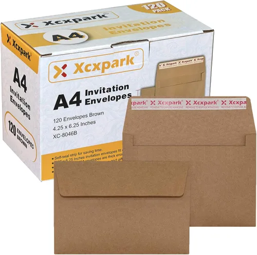 Vista 16 de Xxcxpark 100 unidades de sobres de invitación imprimibles A6 4.75x6.5 pulgadas, sobres autoadhesivos de 120GSM de papel kraft marrón