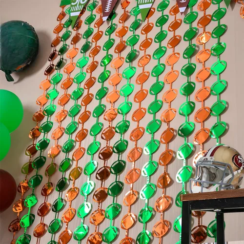 Vista 3 de LOLStar Decoraciones de fiesta de fútbol, paquete de 3 cortinas de flecos de papel de aluminio, 3.3 x 6.6 pies, accesorios de cabina de fotos verde