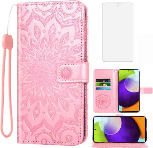 Vista 11 de Funda de teléfono para Samsung Galaxy A52 5G/4G con protector de pantalla de vidrio templado y funda delgada de cuero, soporte para tarjetas