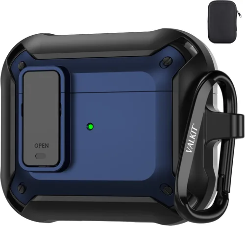 Vista 45 de Valkit Funda para Airpods Pro 2 con cerradura, funda militar de cuerpo completo para AirPod Pro rígida con llavero, funda para Airpods Pro de 2ª/1ª
