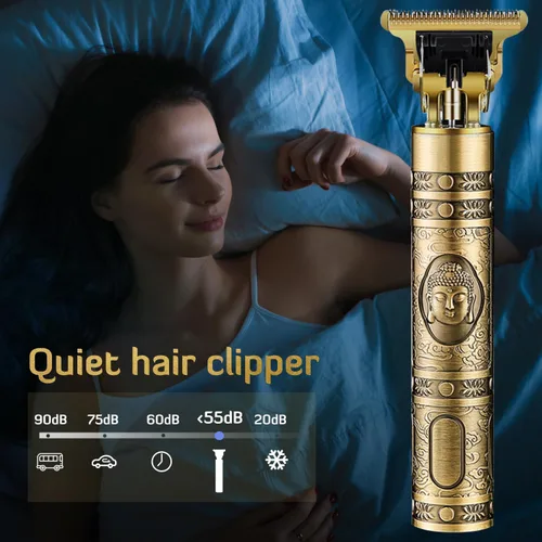 Vista 7 de Cortapelo para hombres, kit profesional recargable inalámbrico dorado con peines guía