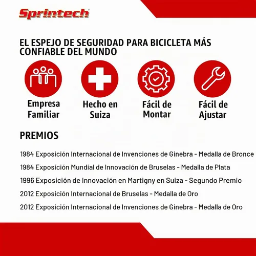 Vista 6 de Sprintech Espejo de Bicicleta Cóncavo Chapado en Cromo Fabricado en Suiza para Manillar – Terminado a Mano, Ajustable, Superficie Reflectante Negro