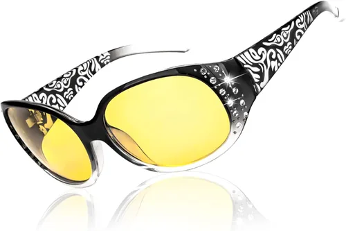 Vista 23 de LVIOE Gafas de conducción de visión nocturna envolventes antirreflejos con lente amarilla polarizada para mujer