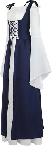 Vista 2 de Disfraz renacentista para mujer, conjunto de vestido irlandés medieval de talle alto y blusa bohemia gótica.