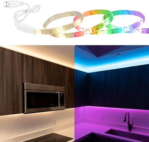 Vista 7 de CLEANLIFE TrueColor - Tira LED inteligente – Cinta USB de 6.6 ft con control Bluetooth – Controlada por aplicación y programable – Blanco cálido a