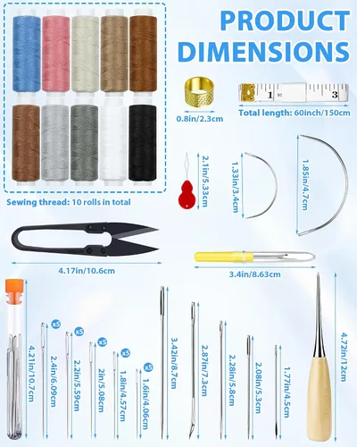 Vista 2 de PLANTIONAL Kit de costura de reparación de tapicería, kit de costura resistente con punzón de costura, desgarrador de costura, agujas de coser a