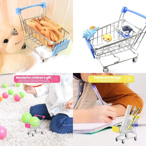 Vista 4 de SKYCOOOOL Mini carrito de compras de 3 piezas, carrito de compras de metal colorido, mini carrito de compras, pequeño carrito de compras, juguete