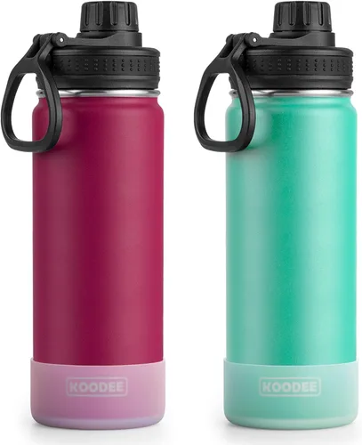 Vista 19 de Koodee Paquete de 2 botellas de agua, de 12 onzas, acero inoxidable, con aislamiento al vacío, con tapa de boquilla a prueba de fugas, color verde