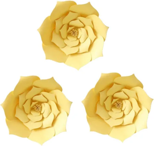 Vista 15 de Decoración de flores de papel gigantes para boda, fiesta, telón de fondo de flores, flores hechas a mano para guardería, decoración de pared de Crema