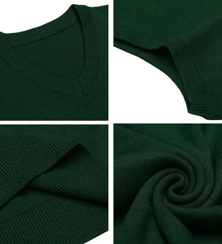 Vista 45 de Amussiar Suéter casual para hombre, chaleco con cuello en V, ajustado, sin mangas, suéter de punto