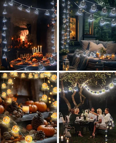 Vista 4 de AceList Bola de discoteca naranja decorativa con 20 LED, luz de cuerda de 9.8 pies - Funciona con pilas y enchufe USB, decoración de otoño