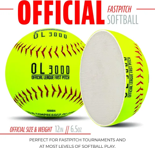 Vista 3 de Franklin Sports Pelotas de sóftbol oficiales para juego - OL3000 Fastpitch de 12" Pulgadas Pelotas amarillas de sóftbol de tamaño oficial +