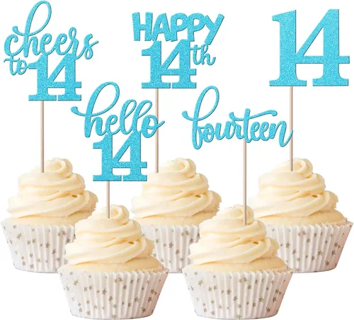 Vista 49 de Rsstarxi Paquete de 30 adornos para cupcakes de 6º cumpleaños con purpurina negra de seis Hello 6 para cupcakes Cheers to 6 años de edad
