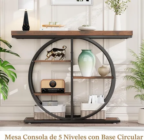 Vista 5 de LIFECHOVY Mesa Consola de 41.3" para Entrada, Mesa Industrial de Pasillo/Sofá con Estantes de Almacenamiento, Mueble de Acento Estrecho