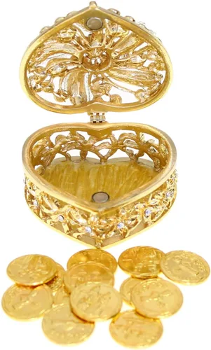 Vista 3 de Boda Unity Coins - Arras de Boda - Caja en forma de corazón con cristales, oro Caja en forma de corazón, cristales decorativos de diamantes