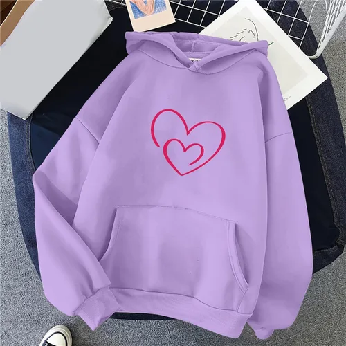 Vista 3 de Sudaderas con capucha de moda para mujer, talla grande, manga larga, con cordón, estampado de amor, sudadera de invierno con bolsillo