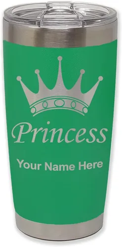 Vista 37 de LaserGram Vaso aislado al vacío de 20 onzas, corona de princesa, grabado personalizado incluido (negro)