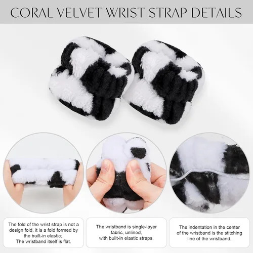 Vista 4 de CAVETEE Juego de 3 diademas y pulseras, en forma de cuerno de vaca negro y blanco, diadema y pulsera elástica cosmética para spa, maquillaje