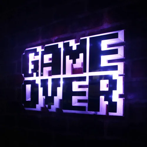 Vista 3 de Geek Alerts Iluminación LED 3D de 8 bits Pixel Game Over Silhouette Wall Mirror Sign, USB multicolor cambiante videojuego luz multicolor espejo