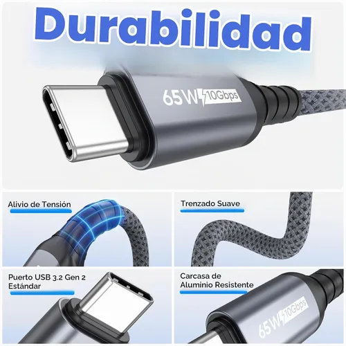 Vista 8 de Cable de datos USB C a USB C, 1.5 pies de transferencia de datos corta de 10 Gbps de carga de 65 W