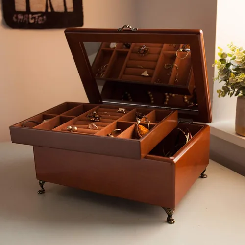 Vista 6 de Mele & Co. Kinsley - Joyero de madera, anillo, collar y organizador de pendientes (acabado de nogal)
