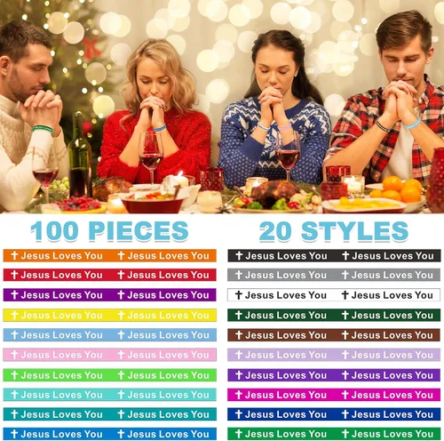 Vista 4 de Jesus Loves You Silicone Wristbands Colorful Rubber Christian Bracelets for Men Women Party Favors