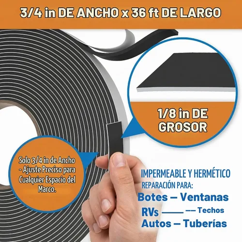 Vista 6 de Cinta de butilo para techo de RV y barco, cinta selladora de ventana de Negro