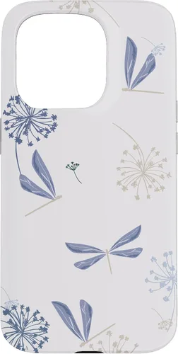 Vista 14 de Bonita funda para iPhone 17 con diseño de libélula de diente de león azul lavanda beige