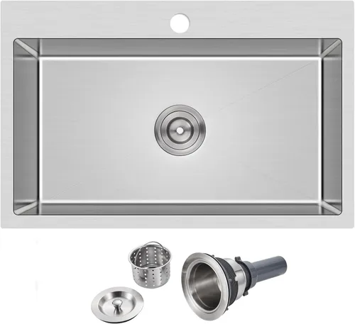 Vista 12 de ROVATE Fregadero de barra empotrable de 13 x 15 x 8 pulgadas, Fregadero de cocina pequeño de montaje superior de un solo compartimento, Fregaderos