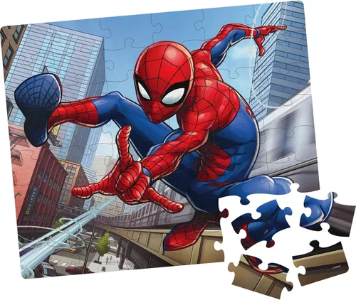 Vista 5 de Marvel Spiderman - Rompecabezas de 48 piezas en lata, rojo, azul, blanco Fiambrera Spider-Man con rompecabezas y colgador de puerta Juego